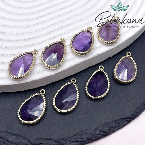 14,4*23мм, цвет золото ,Подвеска капля Аметист