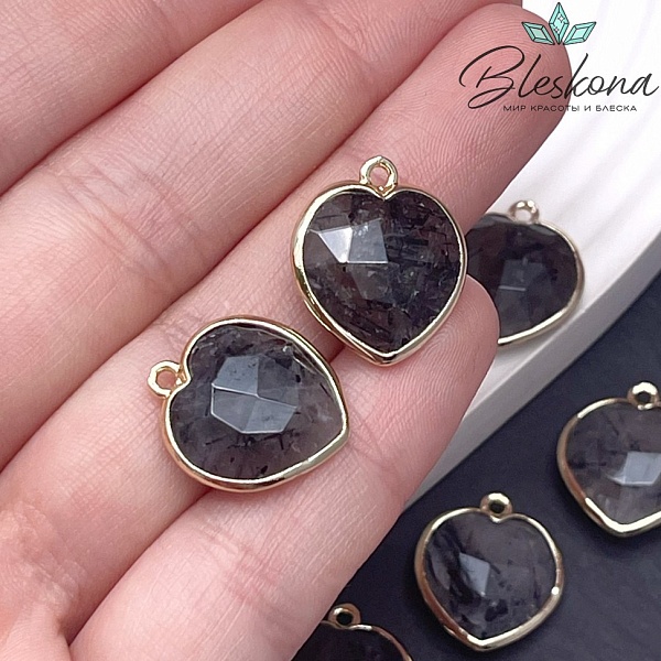 16,3*18,7мм,Цвет золото,Подвеска Сердце Турмалиновый кварц огранка