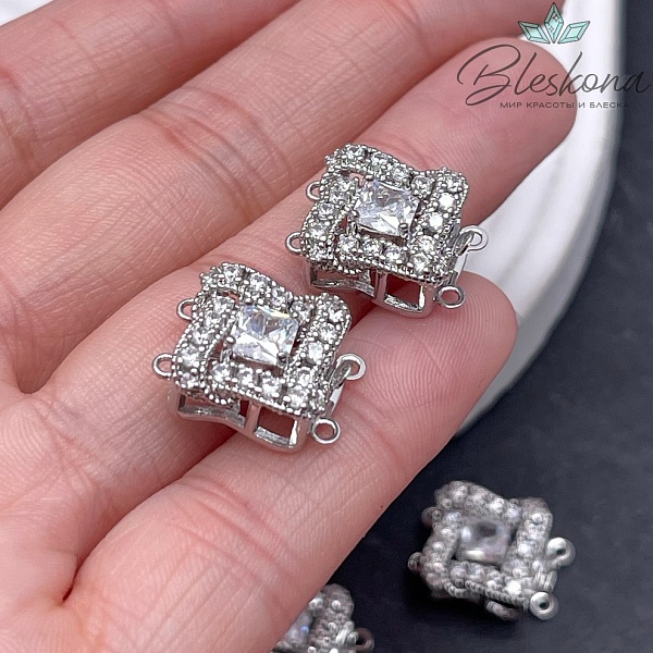 16*13мм Цвет серебро, Замок защелка лента цирконы