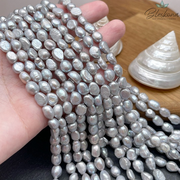 Жемчуг барочный рис серый 6,5-7,5 мм 