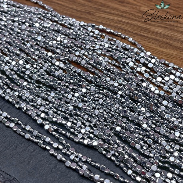 3*2 мм Гематин, темное серебро, квадрат фриформ имитация