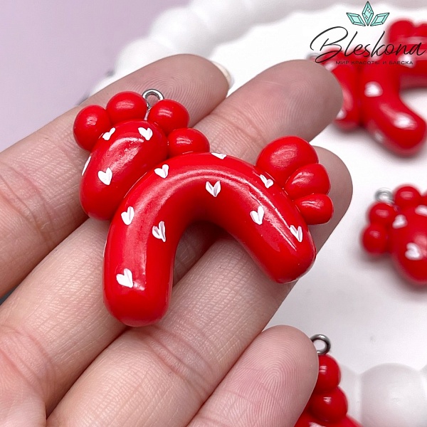 38*35 мм, Цвет серебро, Подвеска Лошадка красная с белыми сердечками