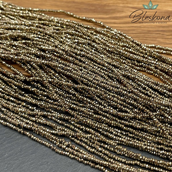 2*1 мм Темное золото, Гематин имитация рондель алмазная огранка