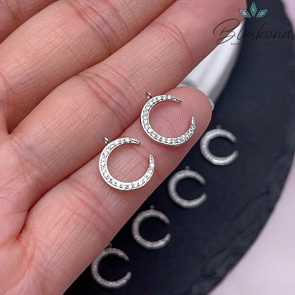 13*11 мм Цвет серебро, Подвеска мини луна с цирконами