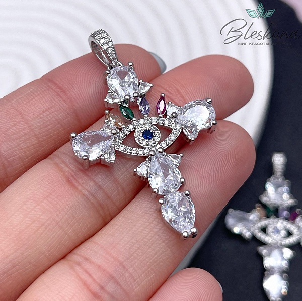 39,5*28,5 мм Цвет серебро, Крест глаз цирконы 