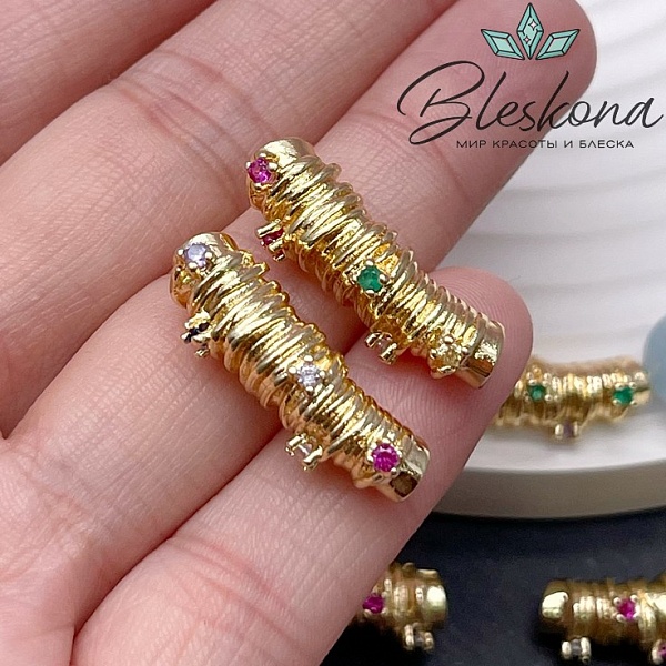 26*8 мм Цвет золото, Бусина трубочка с цирконами микс