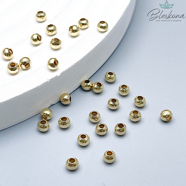 3мм Бусина гладкая, цвет золото,уп.1 гр, Люкс