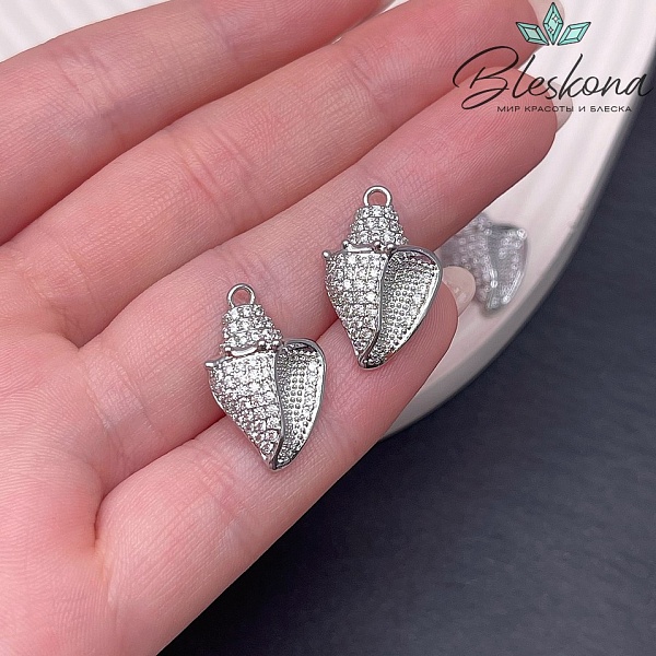 21,5*13,7 мм Цвет серебро, Подвеска ракушка с цирконами