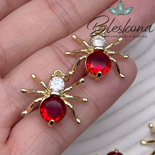 17*21 мм Цвет золото, Подвеска Паук с красным цирконом