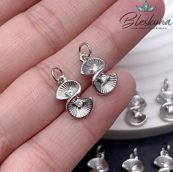 14*8 мм Цвет серебро, Подвеска Воланчик с цирконами