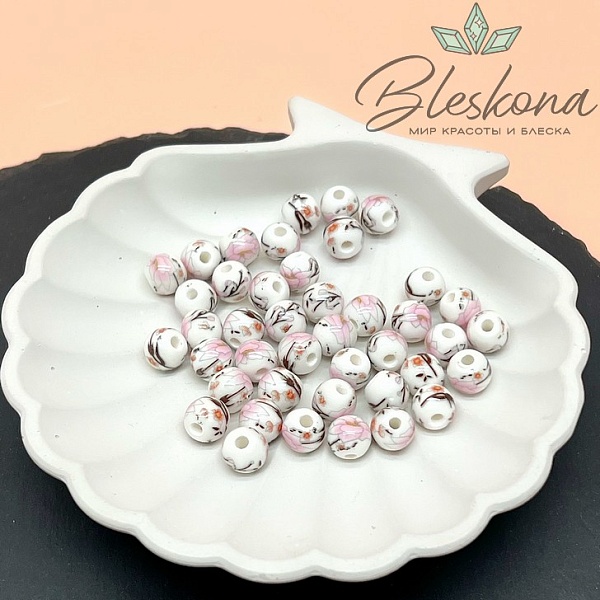 8 мм Керамика Бусина роспись гжель №25