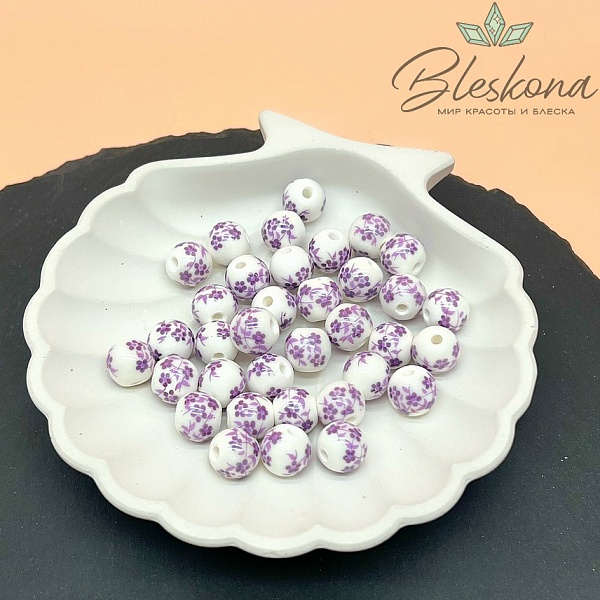 10 мм Керамика Бусина роспись гжель №8 (штучно)