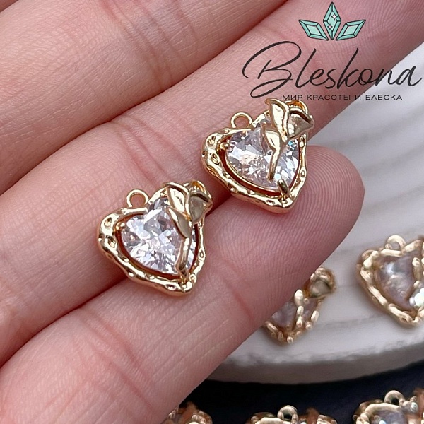 12,7*12,5 мм Цвет золото, Подвеска Сердце с розой циркон
