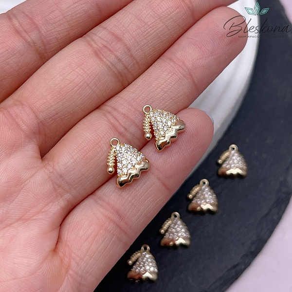 11,5*10 мм Цвет золото, Подвеска новогодняя шапка цирконы