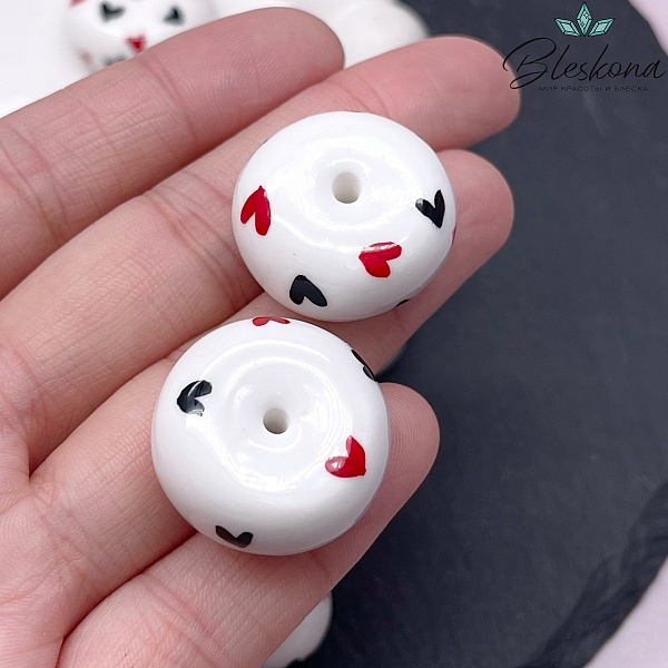 14*23 мм Бусина Бублик белый сердечки