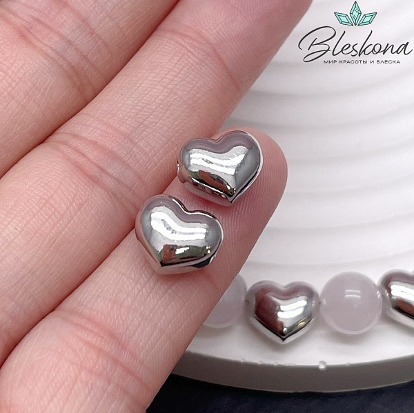 8,8*10,2 мм Цвет серебро, Бусина сердце гладкое