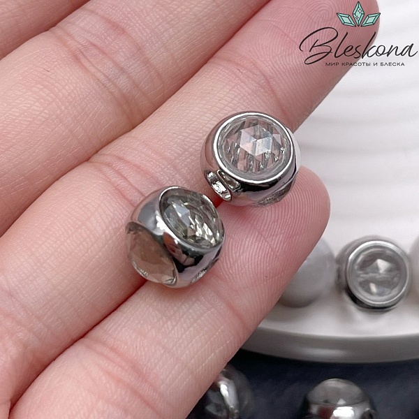 10 мм Цвет серебро, Бусина шар прозрачное стекло