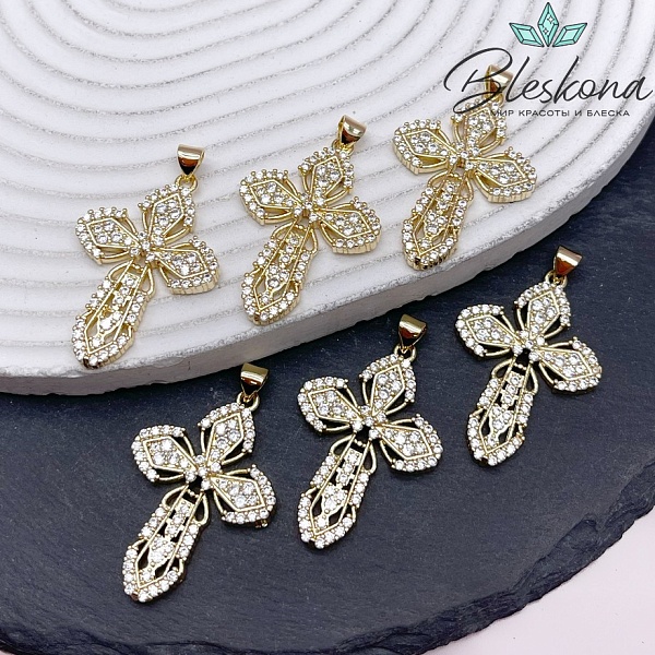 35*24 мм Цвет золото, Подвеска крест цирконы