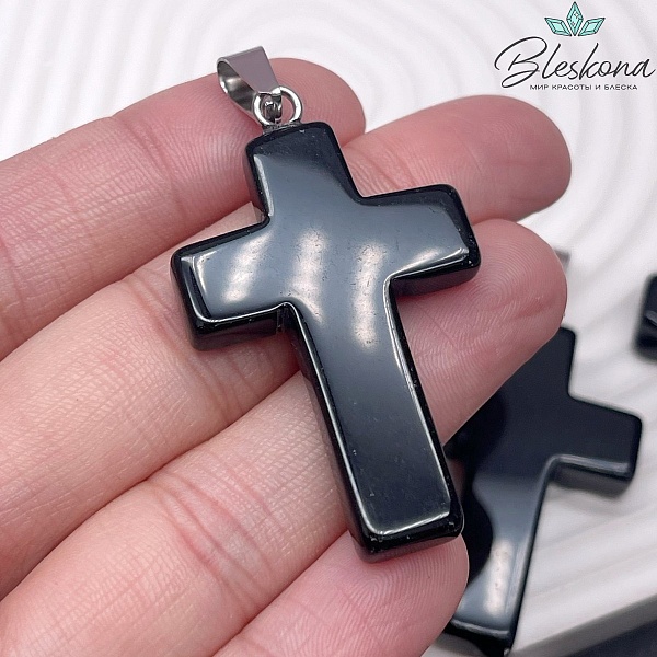 Подвеска крест Обсидиан, цвет серебро 44*28 мм