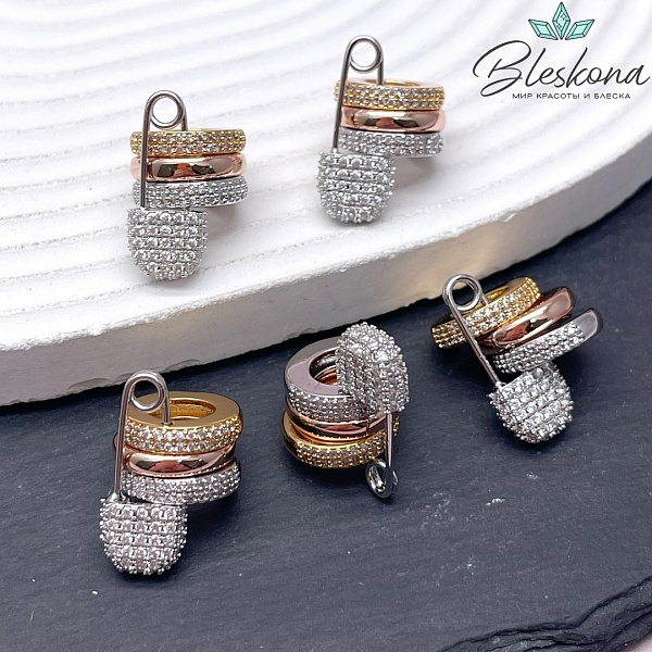 20,5*18,5 мм Цвет биколор, Подвеска кольца с булавкой цирконы