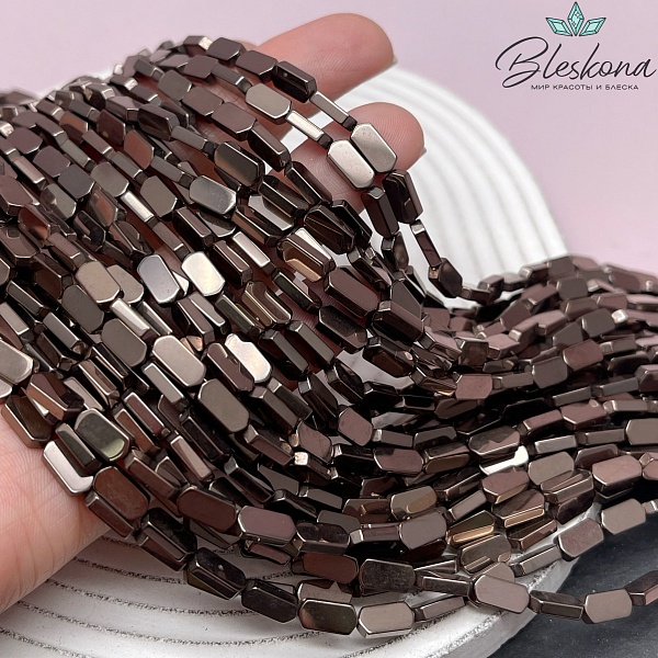 8,5*4 мм Гематин, цвет коричневый №1 (шоколадный), вытянутый шестигранник имитация