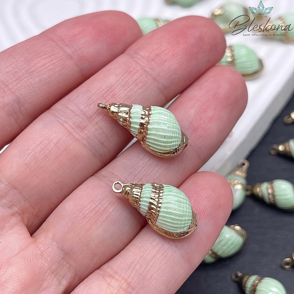 (17,5-22)*(8-11) мм Цвет золото, Подвеска Ракушка зеленая
