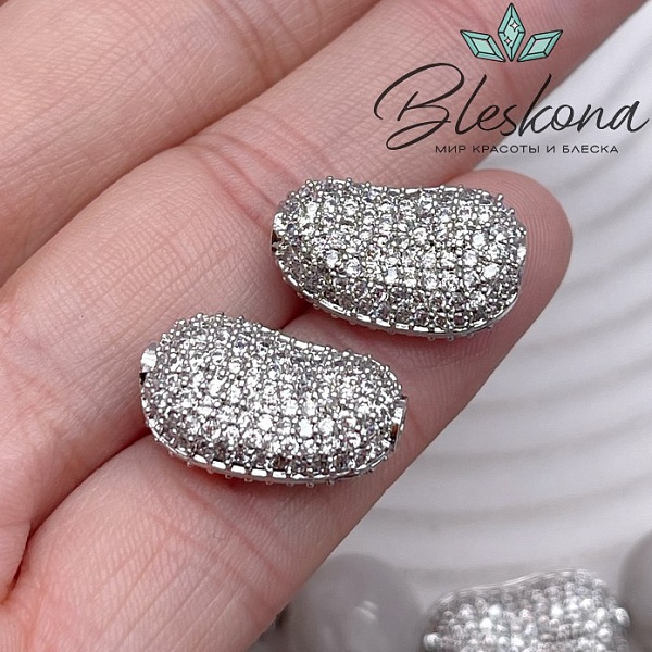 18*11 мм Цвет серебро, Бусина фриформ с цирконами 