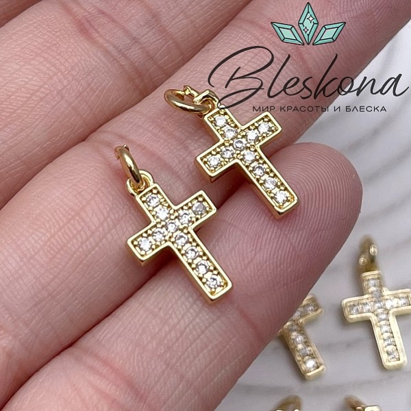 15,5*9,5 мм Цвет золото, Подвеска Крест цирконы