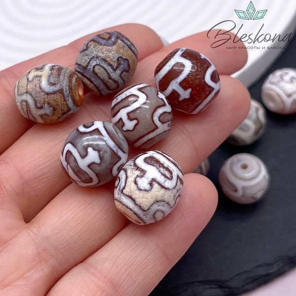 Бусина Дзи Нектарный сосуд изобилия серо-коричневый бочонок 14*14 мм