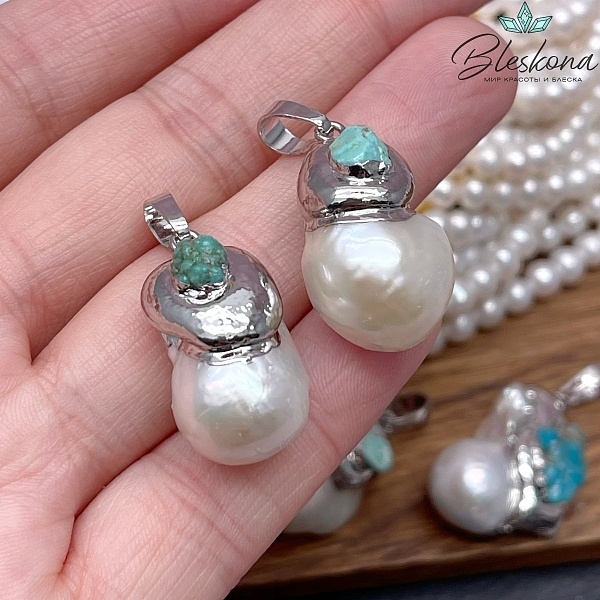 27*19 мм Цвет серебро, Подвеска Жемчуг Магнезит