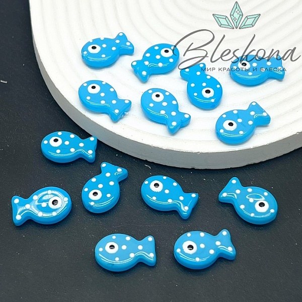 20*12 мм  Бусина рыбка голубая