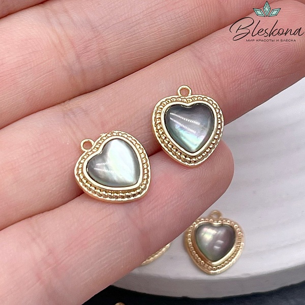 13,3*11,5мм Цвет золото, Подвеска Сердце серый перламутр 