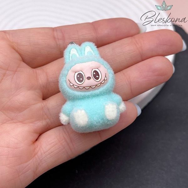 30*40 мм Цвет серебро, Подвеска игрушка-монстрик Лабубу бирюзовый 