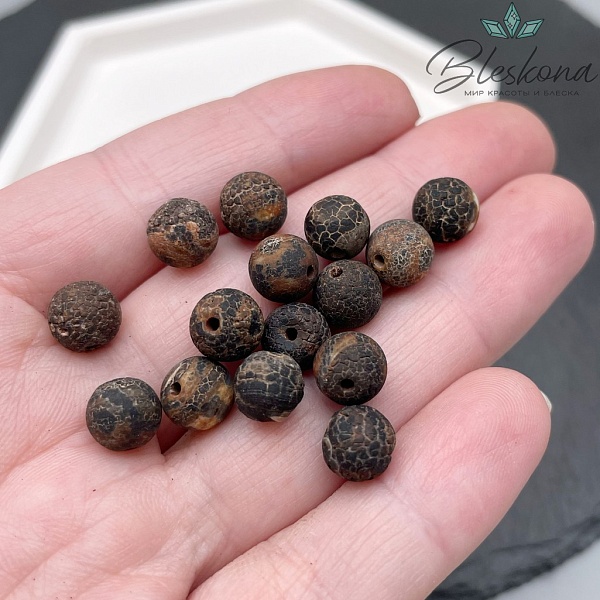 Бусина Дзи 3 глаза темно-коричневый матовый шар 8 мм уп.15 шт.