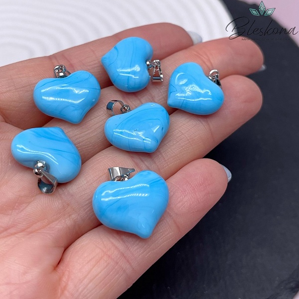 17 мм, Цвет серебро, Подвеска сердце стекло голубое