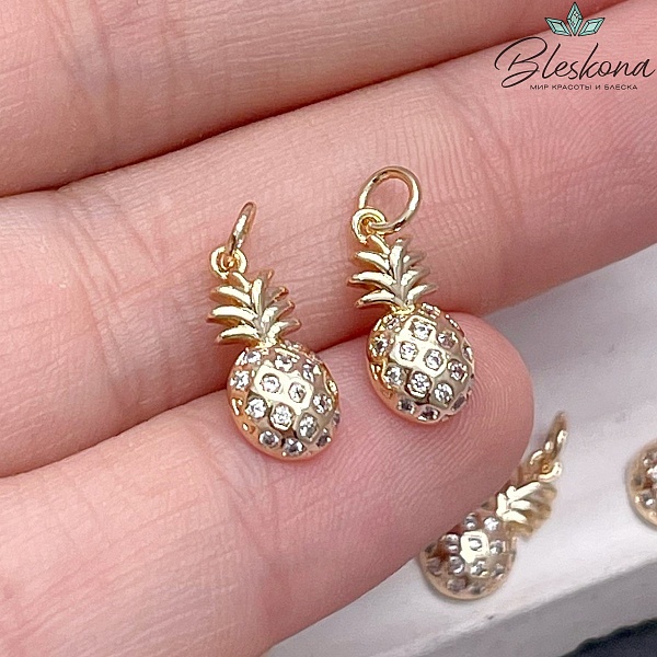 Подвеска ананас с цирконами цвет золото 5,5*12,8 мм 