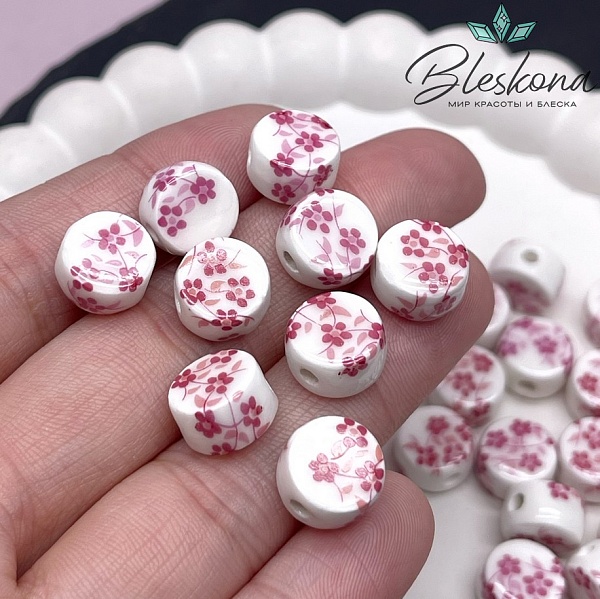 10,5 мм Керамика Бусина таблетка роспись гжель №11 (штучно)