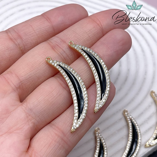 37*13 мм Цвет золото, Подвеска полумесяц черная эмаль цирконы