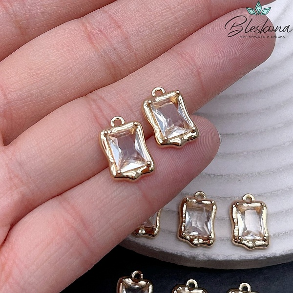 14*9 мм Цвет золото, Подвеска прямоугольник циркон