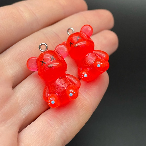 19*27мм, Цвет серебро, Подвеска Мишка красный