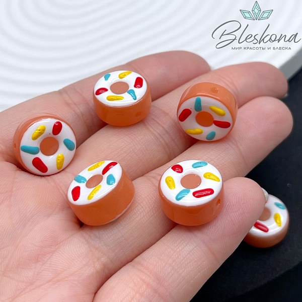 8*15 мм Бусина пончик коричневый посыпка