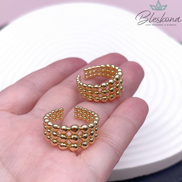 22 мм Цвет золото, Кольцо безразмерное шарики