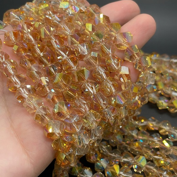 9,5 мм Стекло Lux, многоугольник, цвет персиковый с переливом