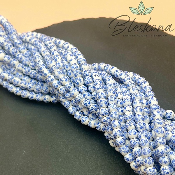 6 мм Керамика Бусина роспись гжель №2