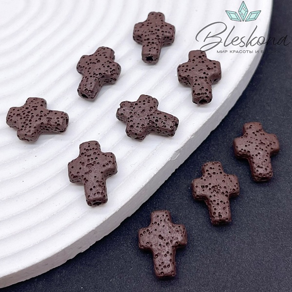 Лава Вулканическая Бусина крест коричневый 17*13 мм