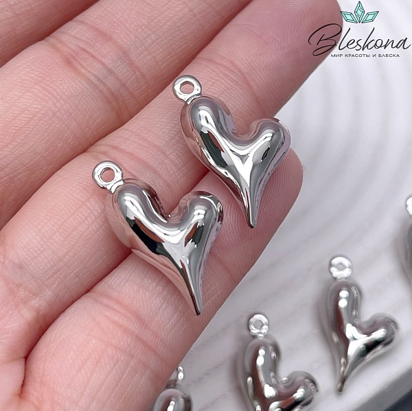 23*16 мм Цвет серебро, Подвеска Сердце асимметрия
