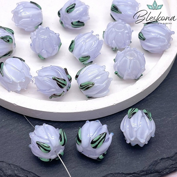 14 мм Бусина бутон голубой