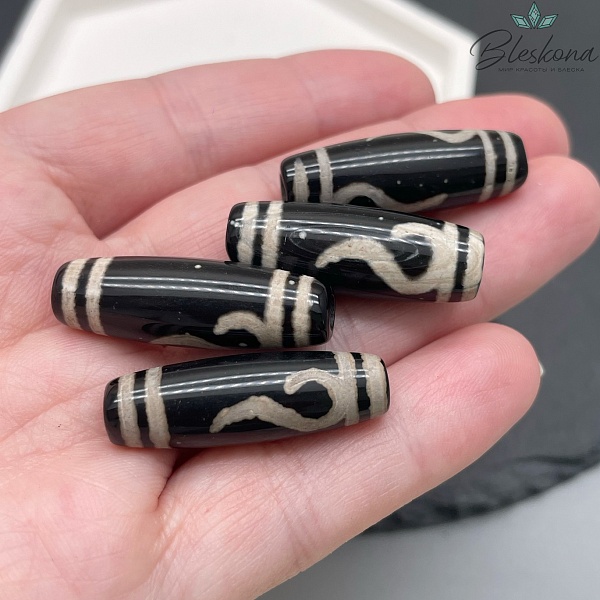 Бусина Дзи Золотой ключ черно-белый бочонок 30*11 мм