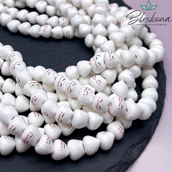 8*10 мм Керамика бусина Котик белый
