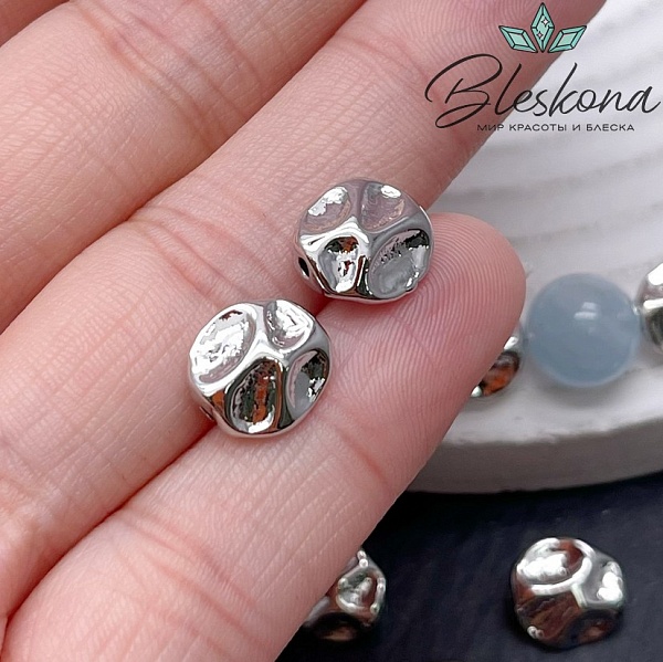 10*9,5 мм Цвет серебро, Бусина фактурная плоская фриформ 